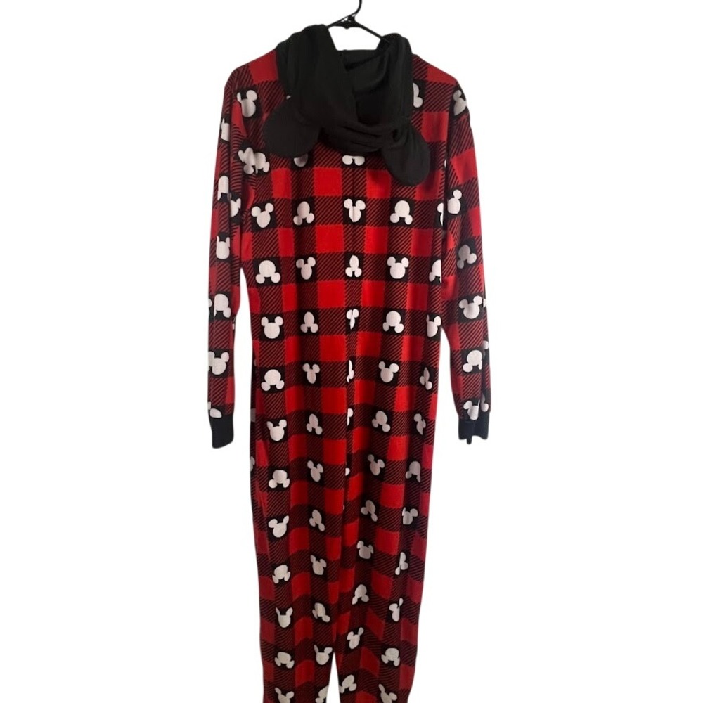 Disney 100 Mickey Mouse Union‎ Suit Pajamas Womens L Buffalo Plaid Hooded Ears - Picture 2 of 7